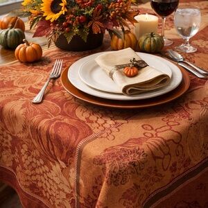 Harvest Pumpkin Jacquard Tablecloth 60x102 Fall Thanksgiving Decor New
